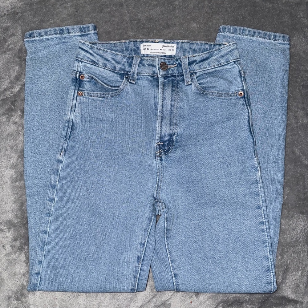 USED Stradivarius Distressed Blue Straight Jeans